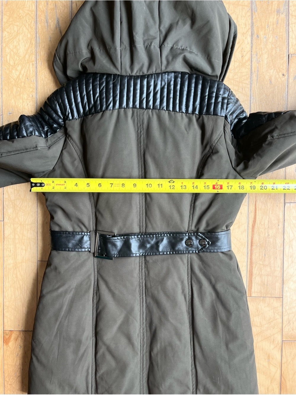SAKI Faux Leather Belted Winter Coat Jacket Size Small - Picture 7 of 9